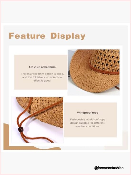 Foldable Paper Straw Cowboy Hat Wide Brim Sun Hat for Women Travel Beach